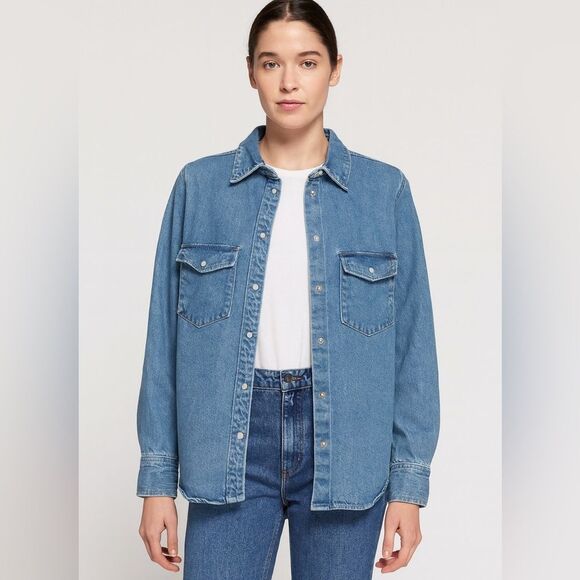 H&M Denim Pearl Snap Shirt Jacket, Small - Picture 1 of 11